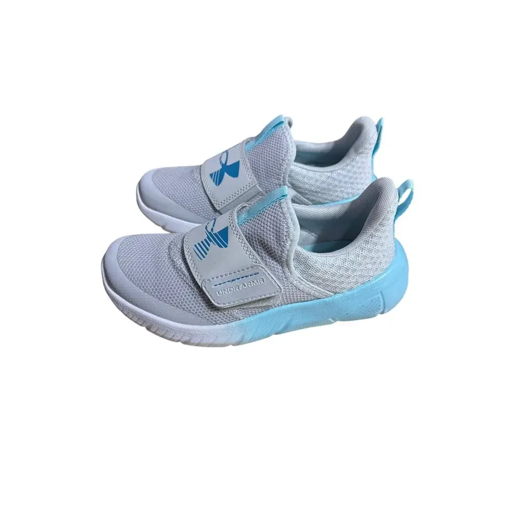 Under Armour 1Y Gray Blue Flash No Tie Kids Girls 3026723-014 Sneakers Athletic